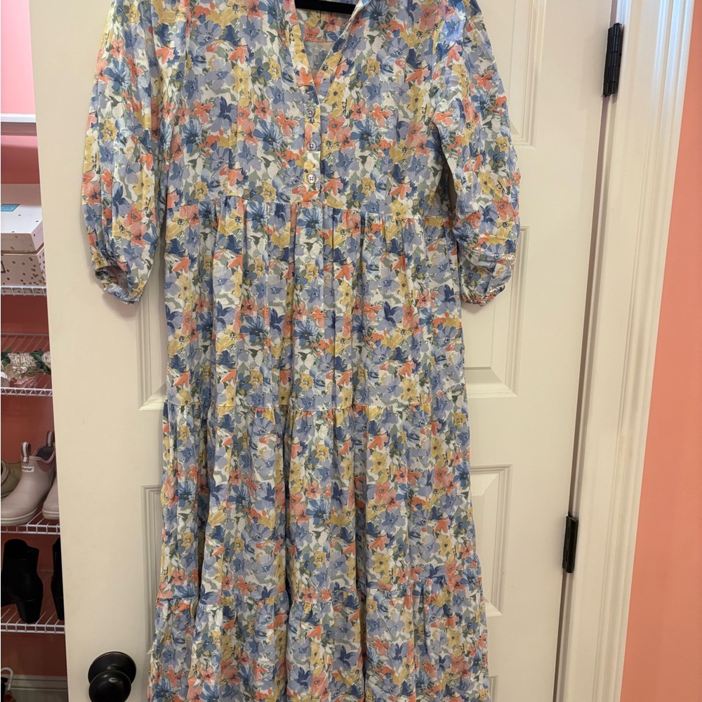 Blue Smocked Ruffled Sundress with Puff Sleeves